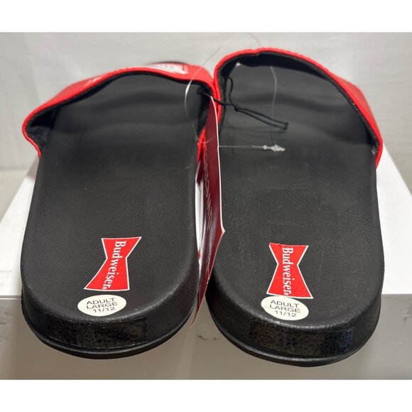 Budweiser Slides Sandals Size L 11-12 Black Red New Unisex - Picture 4 of 9